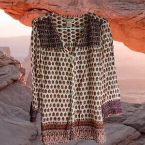 Lucky Brand Large 3/4 sleeve, boho, lightweight, fall top. Casual, Party, fall.